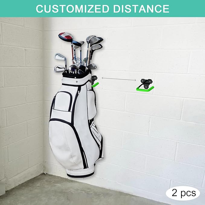 Wall Mounted Golf Bag Hook, 2 Bags Storage Racks Perfect for Garage Organization, Space Saving Hanging Organizer (Black)
