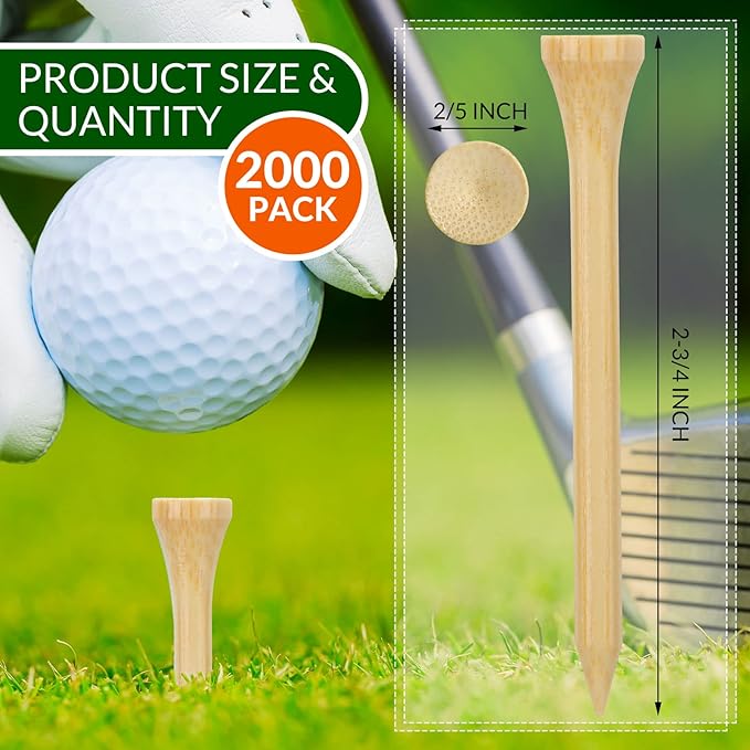 Mudder 2000 Pcs Bamboo Golf Tees Bulk Professional Golf Tees Reduce Friction Side Spin for Club Men Women Kids Accessories