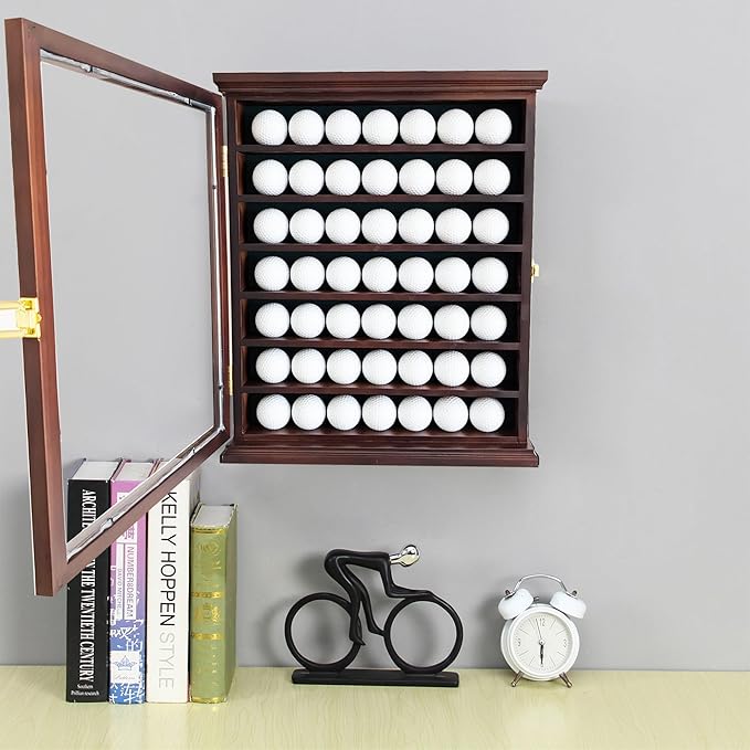 ARRRAWIS Premium Golf Ball Display Case - Wall Mounted Hole in One Golf Ball Holder Display, Ideal for Golf Enthusiasts - Spacious Secure, Exceptional Craftsmanship Walnut Color