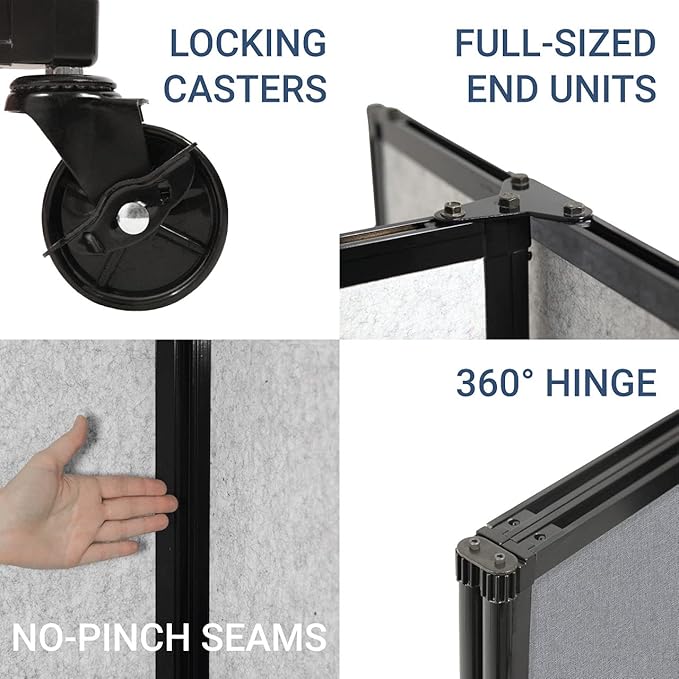 Versare Room Divider 360 Portable Wall Partition | Folding Panels | Large Freestanding Divider | Locking Wheels | Temporary Room Separator | 25' x 7'6'', Charcoal Gray