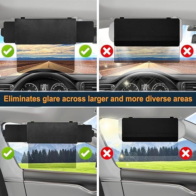 Veharvim Sun Visor Extender for Car with 2 Side Sunshade, Polarized UV400 Visor Extender Attachment for Car Visor with PC Lens,Anti-Glare for Safe Driving