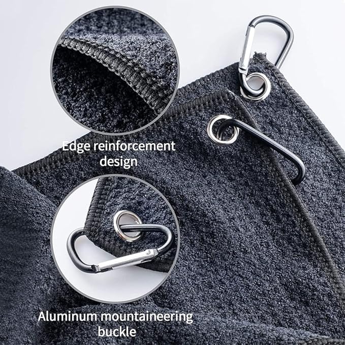 Golf Towels, Golf Towel and Brush Set, with Microfiber Waffle Design Golf Towel 16" X 24" with Hook and Loop Fastenerl and Retractable Zip-line Golf Club Brush (Black)