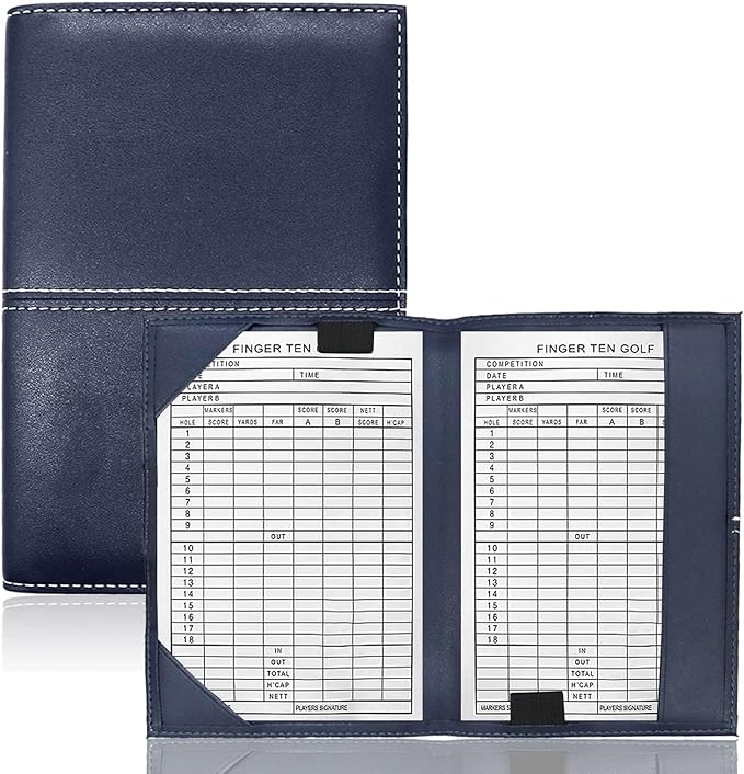 FINGER TEN Golf Scorecard Holder Leather Yardage Books Cover Lucky Clover with 2 Free Pencil Value Pack Deluxe Pocket Score Card Covers Gift for Men Women Golfer