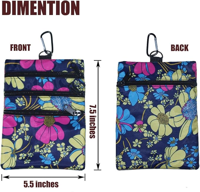 Golf valuables Pouch, Zipper Golf Ball Bag with 4 Pockets, Golf Accessories Pouch for Storing Balls,tees,Mobile Phone,Keys, Cards and Cash, Great Gift for Golfers