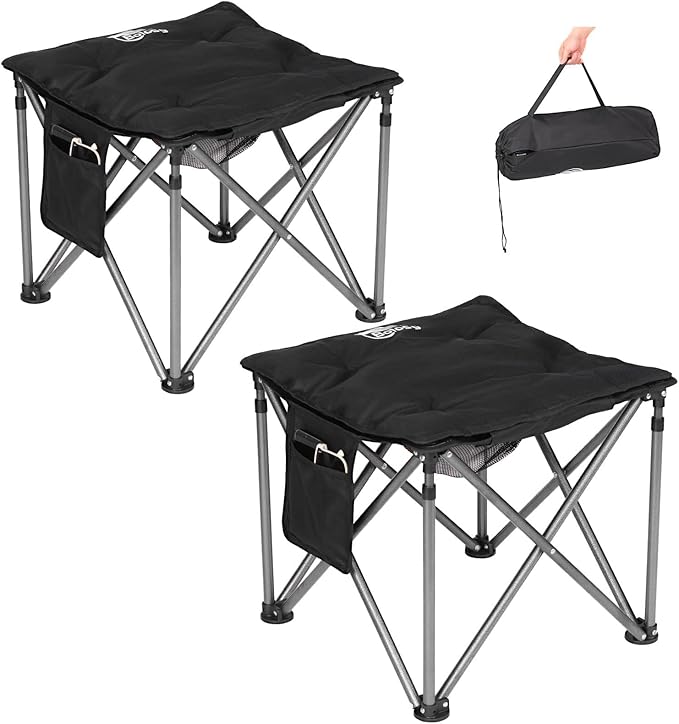 2 Pack Camping Stool with Removable Padded Folding Outdoor Stool Camping Stool Padded Oversized Ottoman Camping Chair Foot Rest Camp Stool Folding Stools