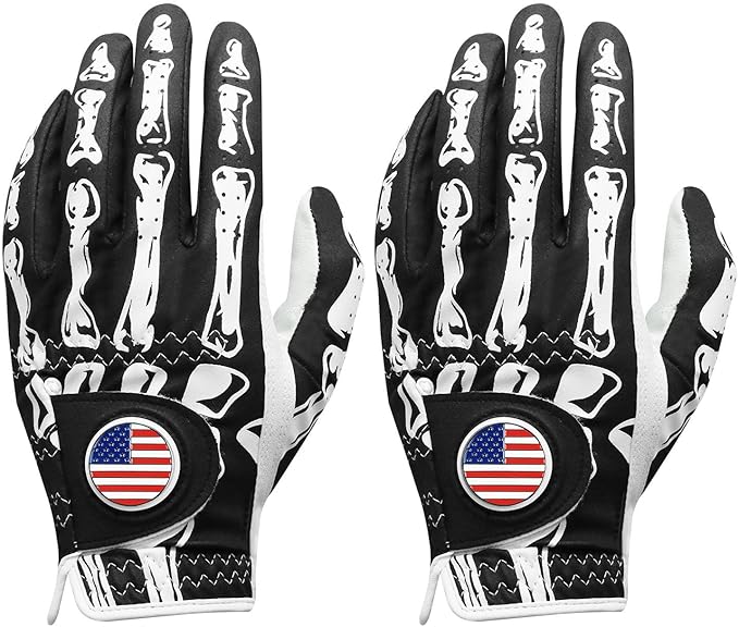FINGER TEN Golf Gloves Men Right Handed Golfer Left Hand with Ball Marker 2 Pack Leather Breathable Comfortable Weathersof Grip Size Small Medium ML Large XL