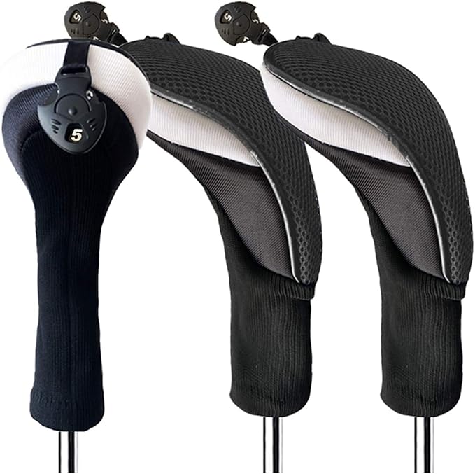 FINGER TEN Golf Club Head Covers Woods Hybrids 1/2/3/4 Pack, Headcovers Men Women 3 5 7 X with Interchangeable Number Tag, Fit All Wood Hybrid Clubs