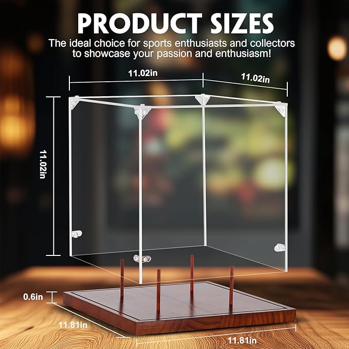 Basketball Display Case Acrylic Clear, Full Size Basketball Case with Solid Wood Base & UV Protected Display Stand for Autographed Standard Ball, Display Case for Basketball Memorabilia Keepsake
