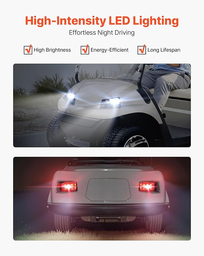 VEVOR Golf Cart Light Kit, 12V, LED Headlight and Taillight Kit with Wiring Harness, Switch, Zip Ties, ABS Housing, High-Brightness, Waterproof and Dustproof, Suitable for Club Car DS 1993-Up Models