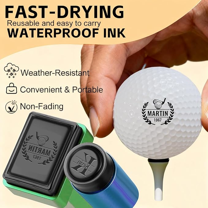 Personalized Golf Ball Stamp Custom Name Golf Ball Stamper Marker with Monogram Waterproof Ink Golf Accessories Gift for Golfer Women Men Dad Husband