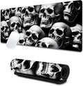 Horror Skull Large Gaming Desk Mat,Rubber Non-Slip White and Black Skulls Mouse Pad,31.5x11.8x0.12in Extended Goth Mousepad,Game Lover Mice Pads Gifts,Office Home Deskmat Decor