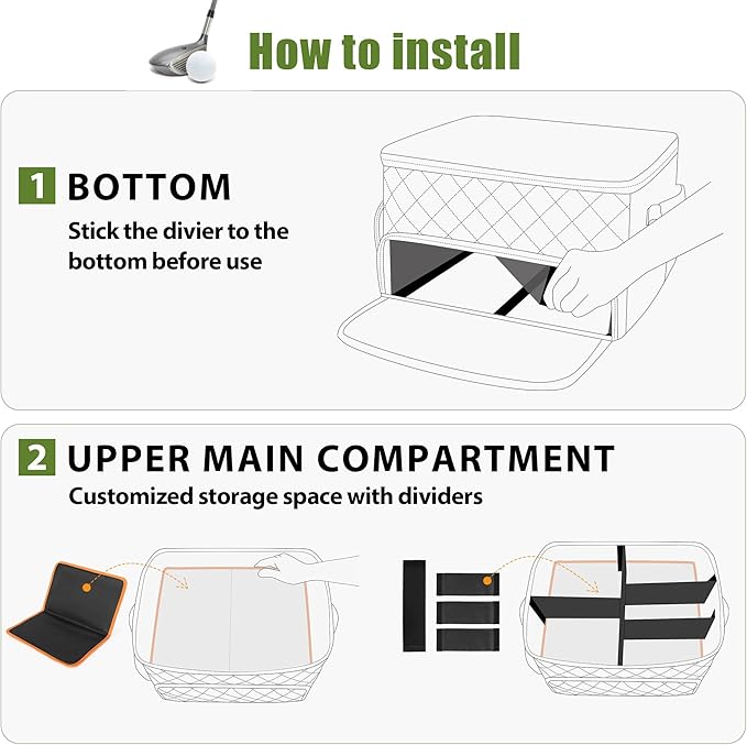 2 Layer Golf Trunk Organizer, Golf Car Storage Organizer with Individual Ventilated Compartment for 2 Pairs Shoes, Golf Car Locker for Balls, Clothes, Tees, Gloves, Accessories