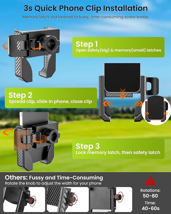 Magnetic Golf Cart Phone Holder Mount- Holds Up To 6 LB, 3s Phone Clip Install, Phone Caddy for iPhone Galaxy Fits EZGO Club Car Yamaha Icon,Golf Cart Accessories Essentials Gift for Men Women