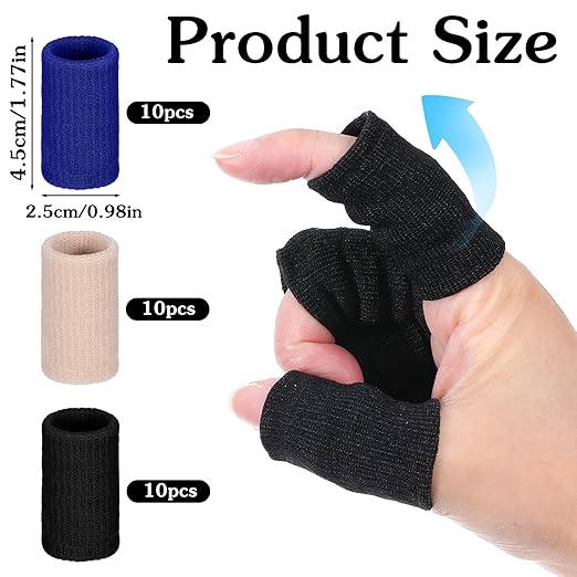 30 Pcs Finger Compression Sleeves, Elastic Fingers Support Protector, Finger Protector for Trigger Fingers Arthritis Swelling Basketball Sport, Breathable Elastic Pain Relief (Black, Blue, Beige)
