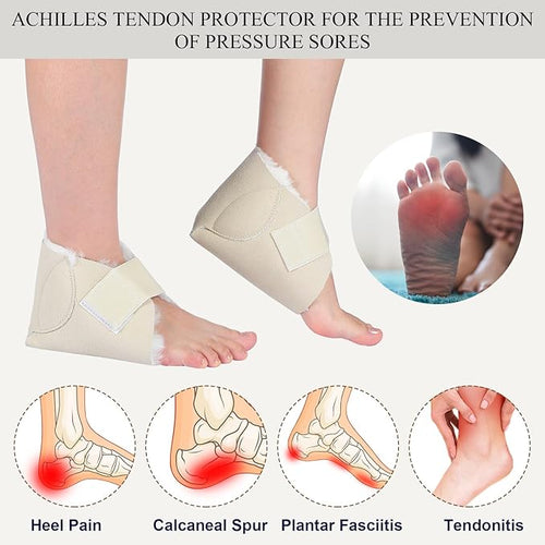 2 Pairs Heel Protector Boot Sheepskin Heel Protectors Soft Foot Cushions Pads with Securing Strap for Protect Feet Ankle Pressure Bed Sores(Beige)