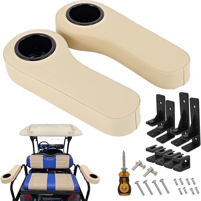 XUANYUDG0769 Golf Cart Armrest with Cup Holder for EZGO TXT Club Car DS Precedent and Yamaha Rear Seat Kit, Upgrade Support Frame/No Need Drilling Arm Rest
