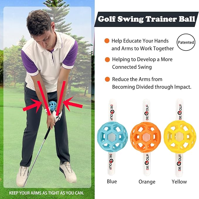 Golf Swing Trainer Aids & Tool - Patented Swing Training Ball to Correct Chicken Wing & Improve Accuracy | PGA Recommended Practice Equipment for Men & Women