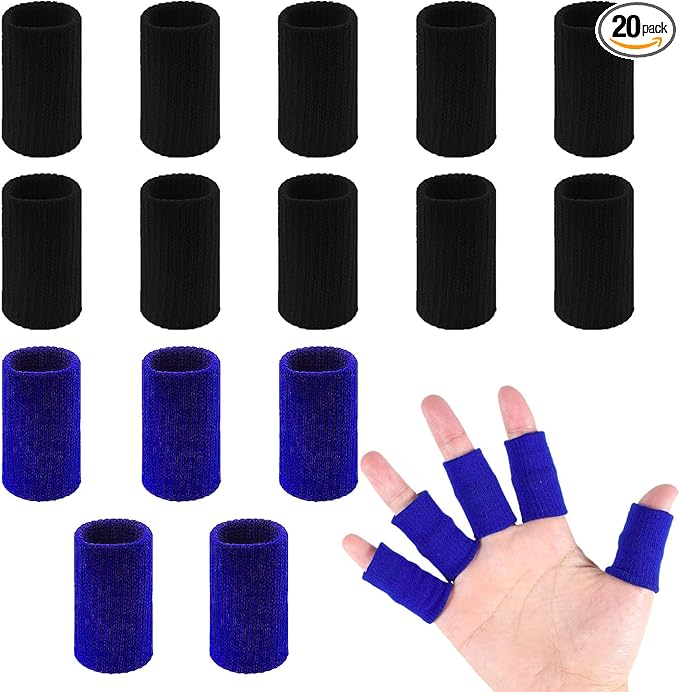20 PCS Finger Sleeves Protectors, Sport Finger Sleeves Thumb Brace Support Finger Brace Elastic Thumb Sleeves for Relieving Pain Arthritis Trigger Finger (Black, royal blue)