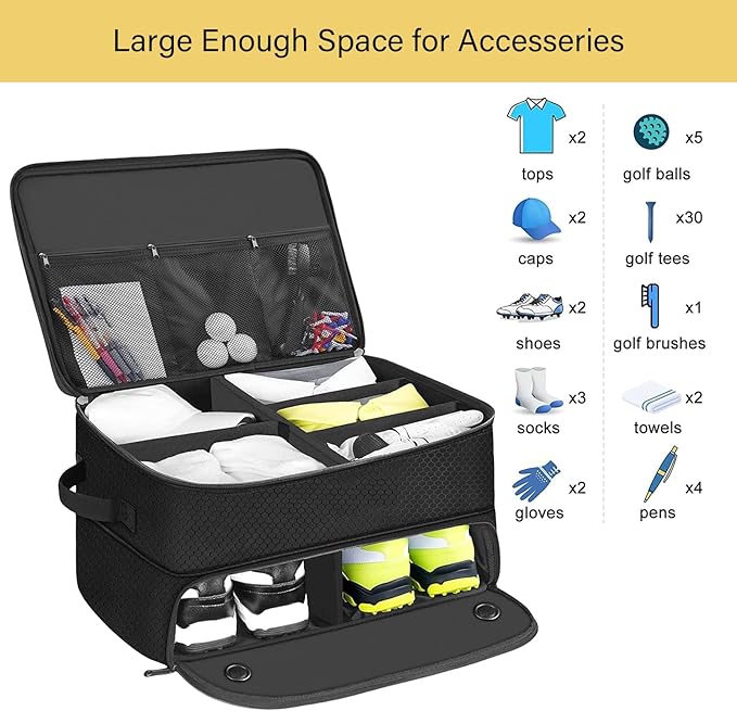 2 Layer Golfs Trunk Organizers, Golfs Locker with Separate Ventilated Compartment for 2 Pair Shoes, Golfs Trunk Storage