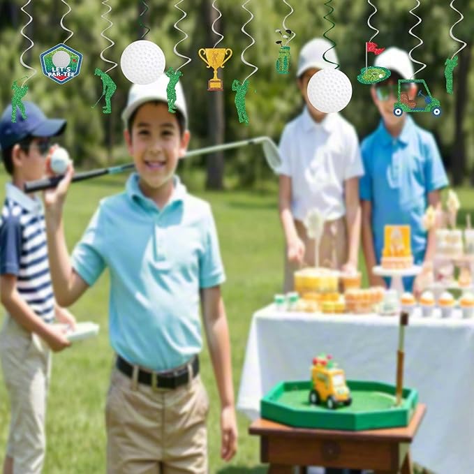 Golf Party Decorations Golf Birthday Hanging Swirls, Assembled and Ready to Use, Let's Partee Party Decor Supplies Boys Hanging Swirl Party Streamers 24pcs Golf Sports Themed Party Decor Banner