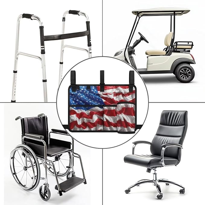 American Flag Golf Cart Bag, Golf Cart Rear Seat Organizer with Open Pockets for Golf Balls & Bottles