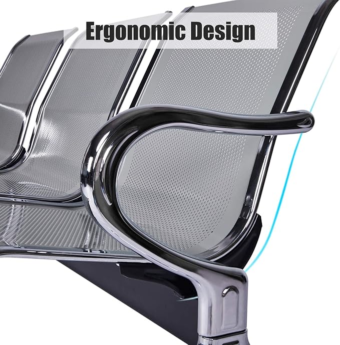 3-Seat Waiting Room Chairs - Waiting Room Bench with Arms Airport Reception Bench Guest Reception Chairs Lobby Bench Waiting Area for Airport Market Bank Hospital School Barbersho, Silver