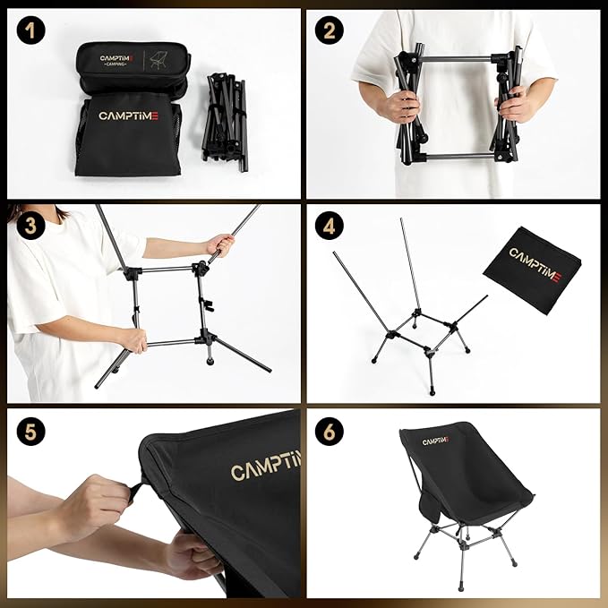 Portable Camping Chair Plus, Larger & Roomier, Compact and Lightweight, Folding Chair for Backpacking & Hiking, 330Lbs Capacity, Black