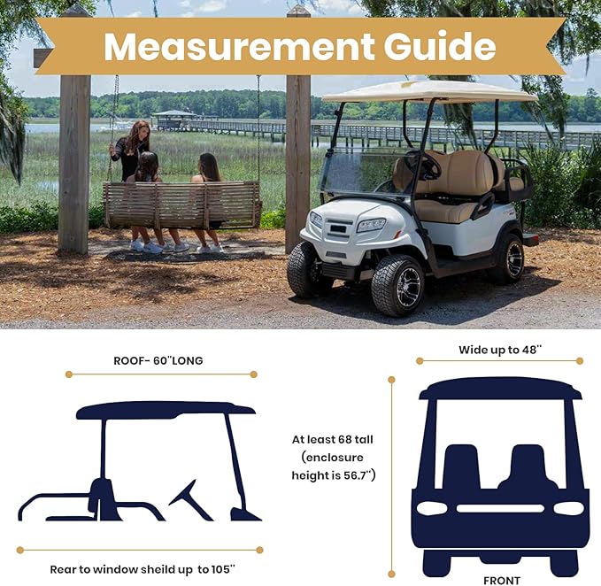 Leader Accessories 2 + 2 Person Golf Driving Enclosure Short Roof 2 Over 4 Passenger Golf Cart (Tan)