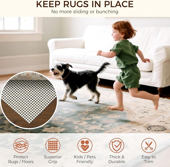 BAGAIL BASICS Round 4 FT Rug Pad Gripper for Hardwood Floors, Non Slip Rug Pads for Area Rugs, Extra Thick Under Rug Padding, Protect Your Rugs & Floors