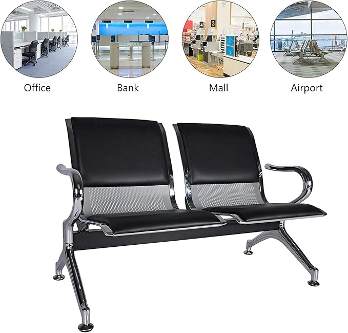 Kinfant Waiting Room Chairs - Reception Guest Bench for Airport Hospital Bank Salon Barber (PU-Black)