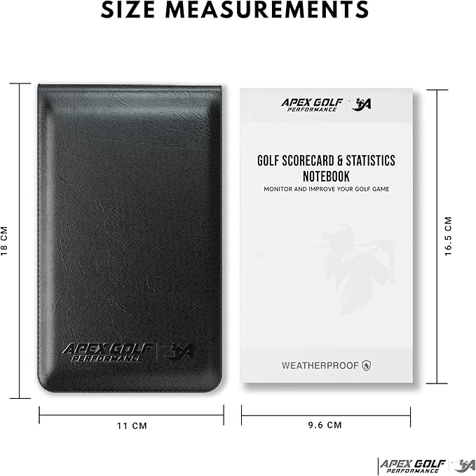 PU Leather Golf scorecard Holder & 2 Weatherproof Golf Notebook with Golf Yardage Book/Golf Scorecard Book - Golf Notebook + 30x scorecards. Golfers Journal, Perfect Golf Gadgets for Men/Woman