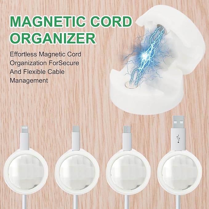 PATIKIL Cable Organizer Holder, 6 Pcs Magnetic Spring Desk Cable Management Clips Adhesive Cord Holder Keeper for Office Desktop Wall Car, White