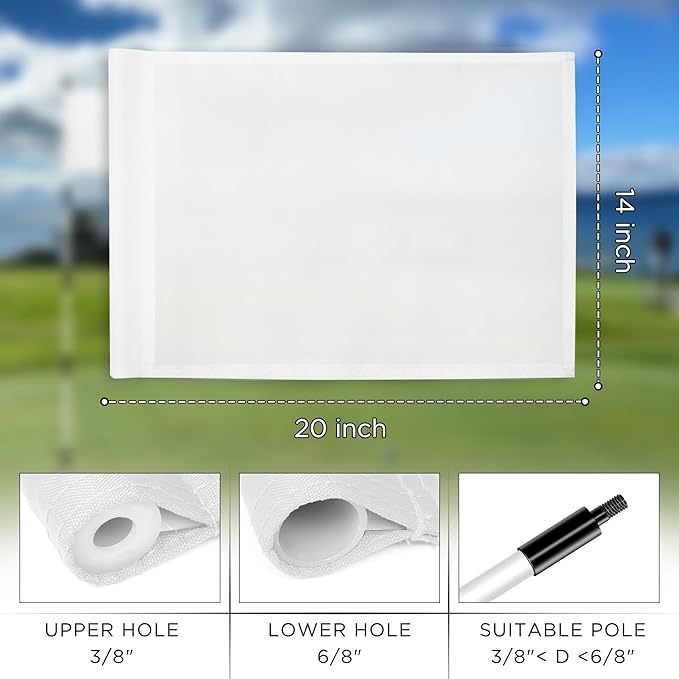 KINGTOP Golf Flag 20x14 Inch - Plain White, 420D Nylon, Tube Inserted - Standard Putting Green Flags for Backyard Practice, Golf Courses, Country Club, 3-Pack