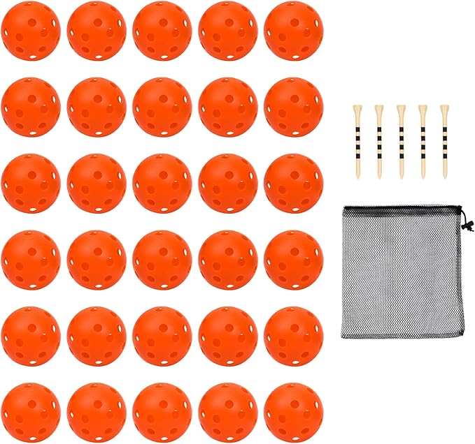 Plastic Golf Balls Practice Limited Flight Golf Training Ball Hollow Swing Practice Indoor Golf Balls with Mesh Drawstring Bag for Backyard Driving Range or Outdoor