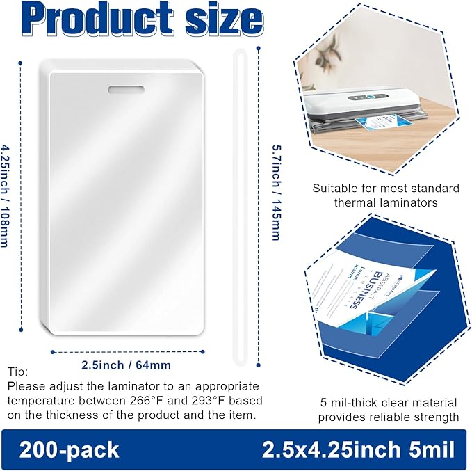 XUWAIDSGN 200 Pieces 5 Mil 2 1/2" x 4 1/4" Laminating Luggage Tags with Loops Thermal Lanyard Laminating Pouches Resealable for Work Permits Pass Cards Student ID Cards (200, 5 Mil)