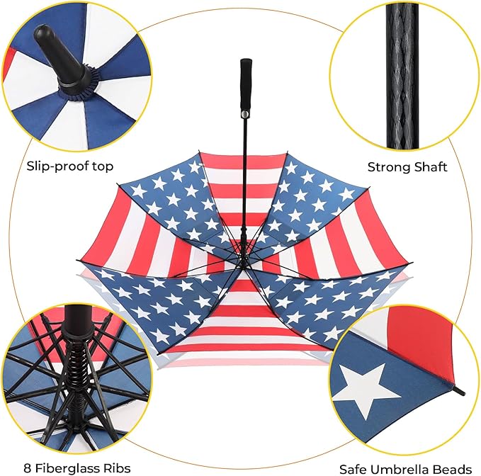 LLanxiry Automatic Open Golf Umbrella 54/62/68/72 Inch, Extra Large Windproof Vented Double Canopy Stick Umbrella, 210T Pongee Waterproof SPF 50+, Fiberglass Ribs, EVA Grip for Golf & Commute