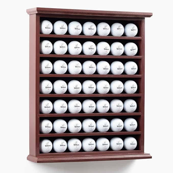 49 Golf Ball Display Case – Wooden Wall-Display or Freestanding Rack with Tiered Shelves for Golf Ball Collections