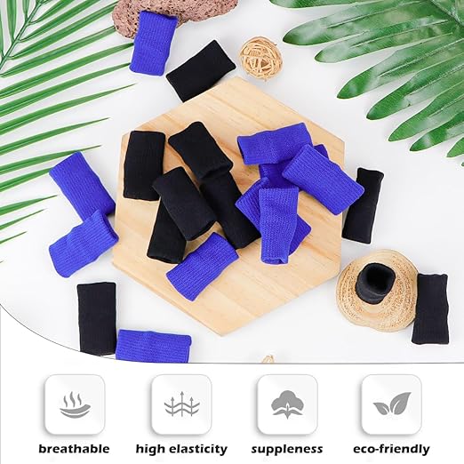 20Pcs Finger Sleeves Sport Finger Sleeves Protectors Elastic Brace Sleeves Breathable Finger Wraps for Basketball Baseball (Black+Blue)