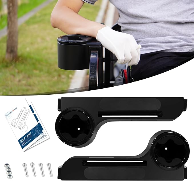 Golf Cart Armrest with Cup Holder Fit for EZGO/Club Car/Yamaha & Most Golf Cart, Universal Rear Seat Arm Rest Set with Phone Holder, No Drilling Required, Fits 1" & 1.25" Square Bar, New ABS Design