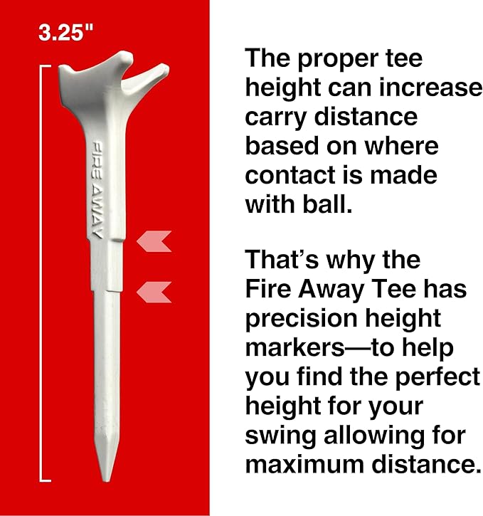 FIRE AWAY Premium Golf Tees, Reduced Ball Spin, Less Friction & Precision Height Markers for Perfect Trajectory, Made of Special Unbreakable Plastic Nylon Blend