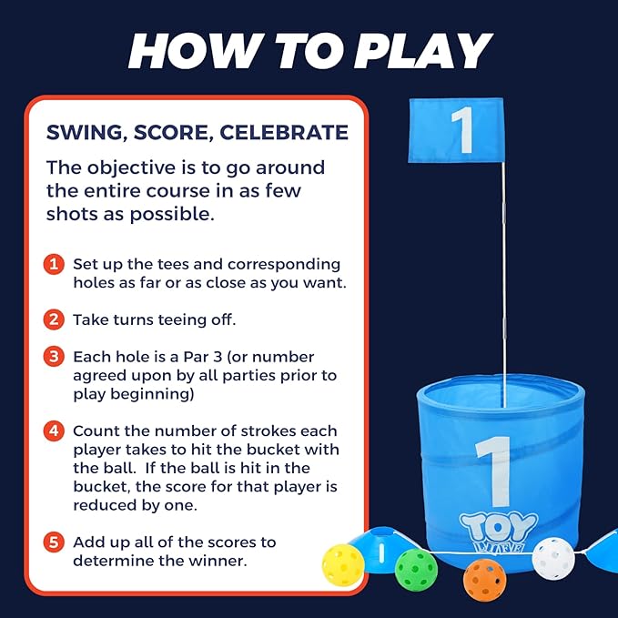 TOY Life Golf Game Set, 6 Holes Backyard Golf Bucket Game for Adults Kids, Practice Golf Course with Balls and Flag, Outdoor Indoor Golf Yard Game for Beach, Camping and Lawn