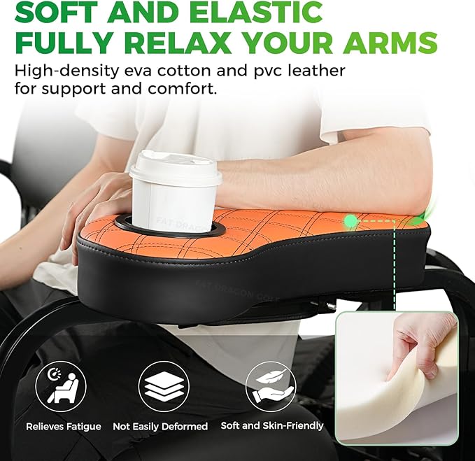 Panglong Golf Cart Armrest with Cup Holder and Phone Storage Pouch-Black or Brown, Fit Club Car EZGO Yamaha Rear Seat 1-Inch Square Tube