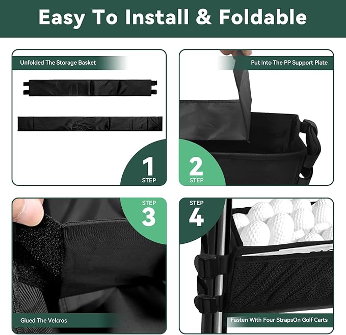 Golf Cart Storage Organizer, Golf Cart Front Storage Basket with Insulated Compartment No-Drilling Golf Cart Basket Compatible with EZGO, Club Car, Kandi Electirc Golf Carts