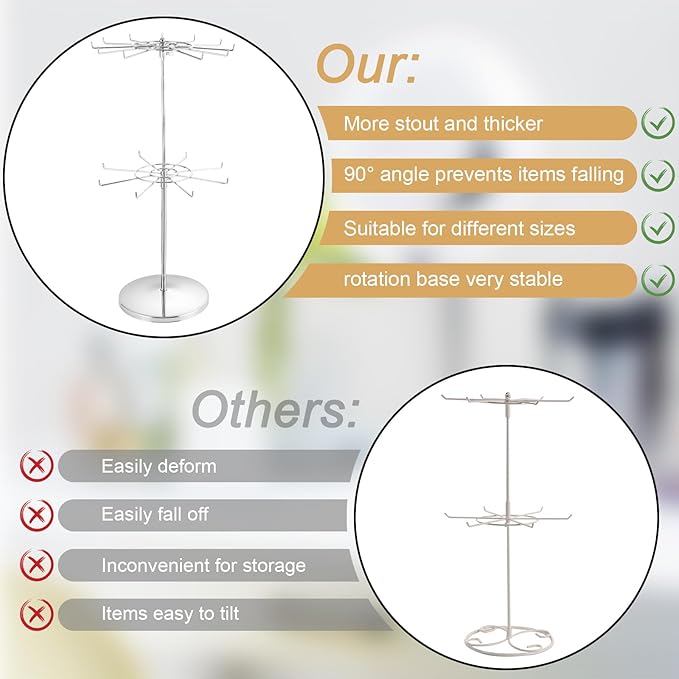 Dual Adjustable (Total Height & Tier Heighs) CounterTop Spinner Display Stand, Heavy Duty 2-Tiers, Silver