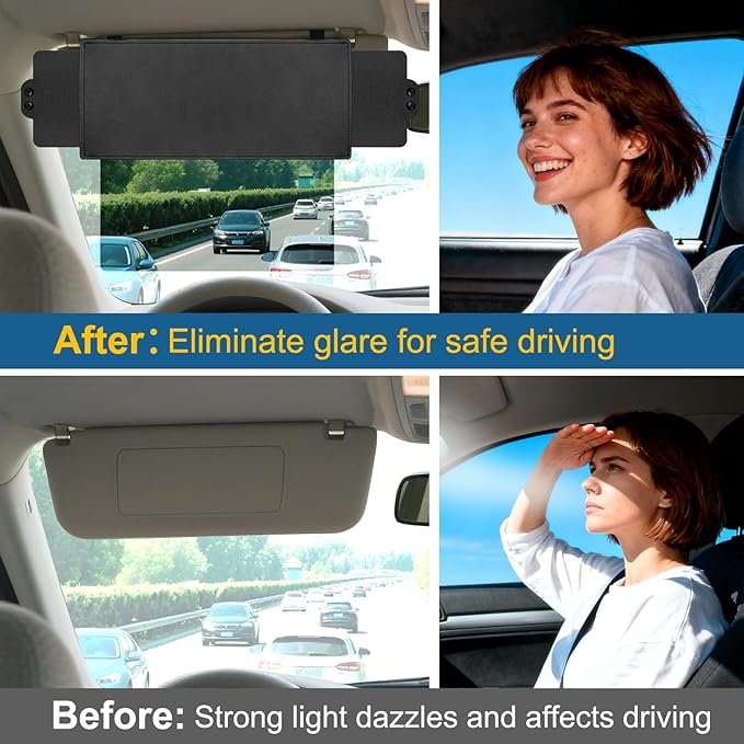 Veharvim Sun Visor Extender for Car (Polarized, UV400, PC Lens, 2 Side Sunshade), Car Visor Extender Sun Blocker, Visor Extender Attachment, Anti-Glare for Safe Driving
