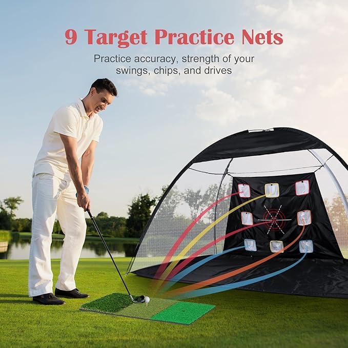 Golf Net, 10 x 7ft Backyard Practice net, Golf Hitting,Driving Net with mat for Indoor/Outdoor