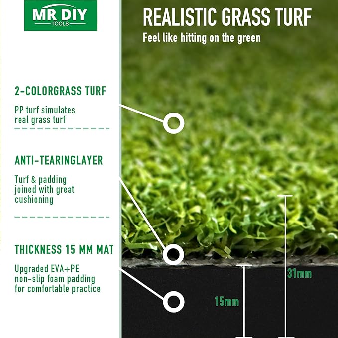 Golf Mat, 31MM 5x4ft Dense Elite Golf Hitting Mats Practice with 9 Balls, 9 Tees, PE Grass Heavy Duty Artificial Hitting Training Matt for Backyard Driving Chipping Indoor Outdoor Simulators