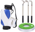 Golf Bag Pen Holder, Mini Desktop Zinc Alloy Golf Bag Pen Holder Set with Golf Pens Gift Souvenir for Golfers Office Decor (Blue White)