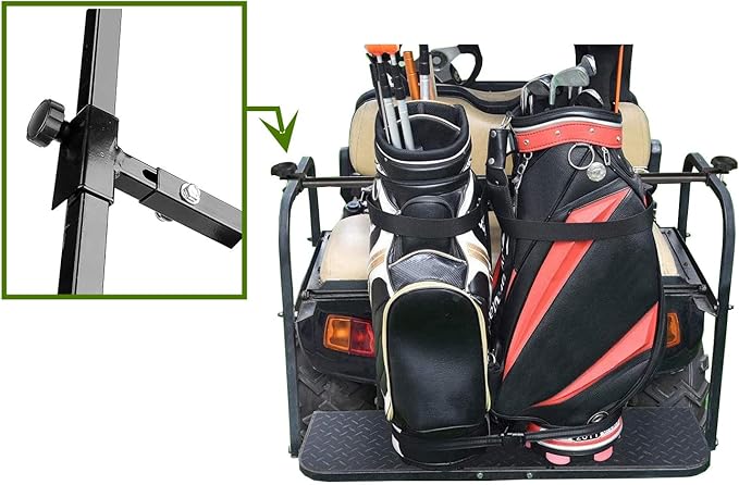 Dr.Acces Golf Cart Bag Holder Bracket Attachment Fits EZGO Club Car Yamaha Rear Seat | No Drilling Required Length Adjustable