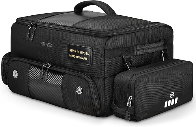 YOREPEK Upgraded Golf Trunk Organizer, Christmas Gifts for Golfers, with Removable Insulated Pouch&Dust-Proof Protective Layer, Multi-Compartment fits 2 Pairs of Shoes, Golf Accessories